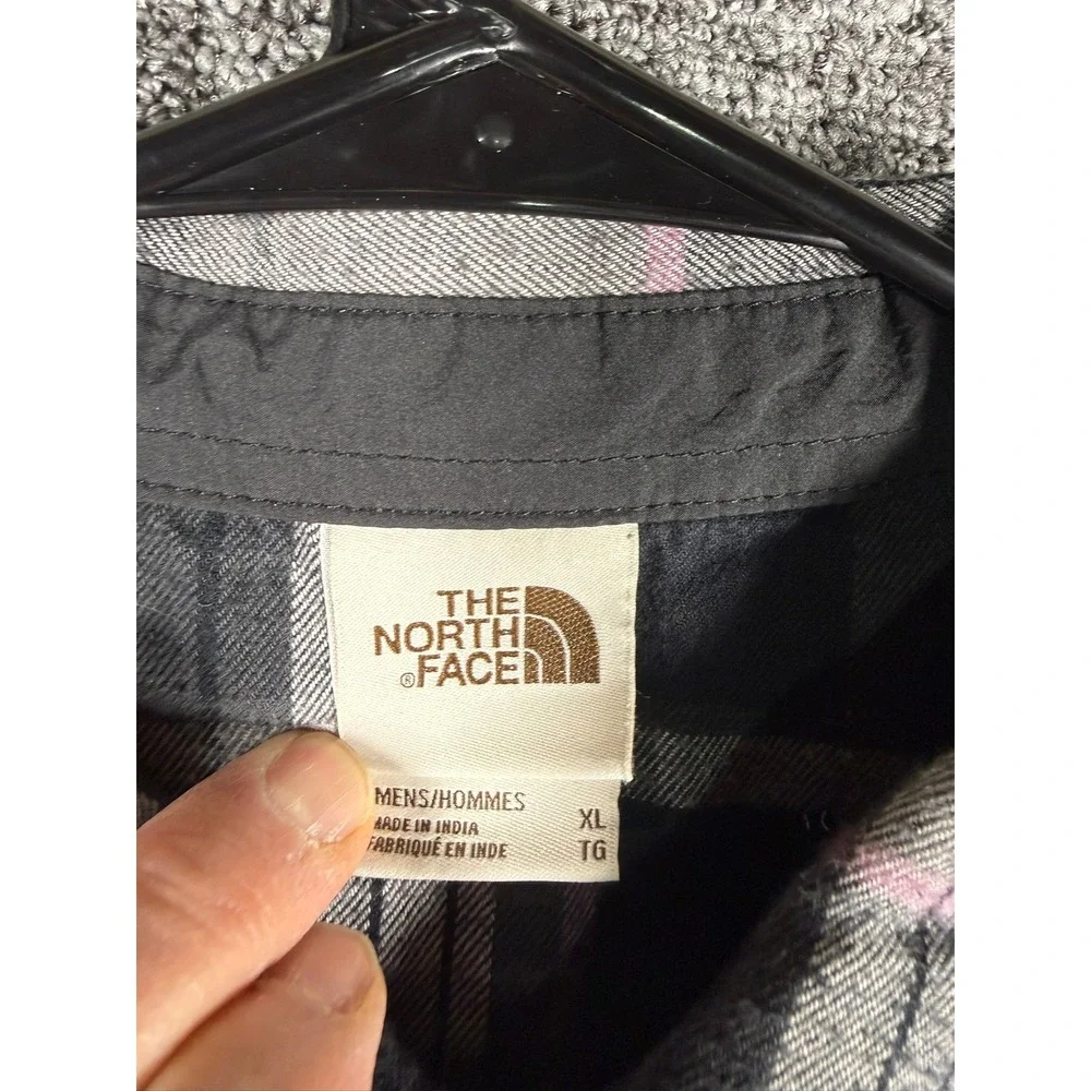 The North Face Mens Plaid Flannel Shirt Grey Black Pink Long Sleeve‎ Button Down